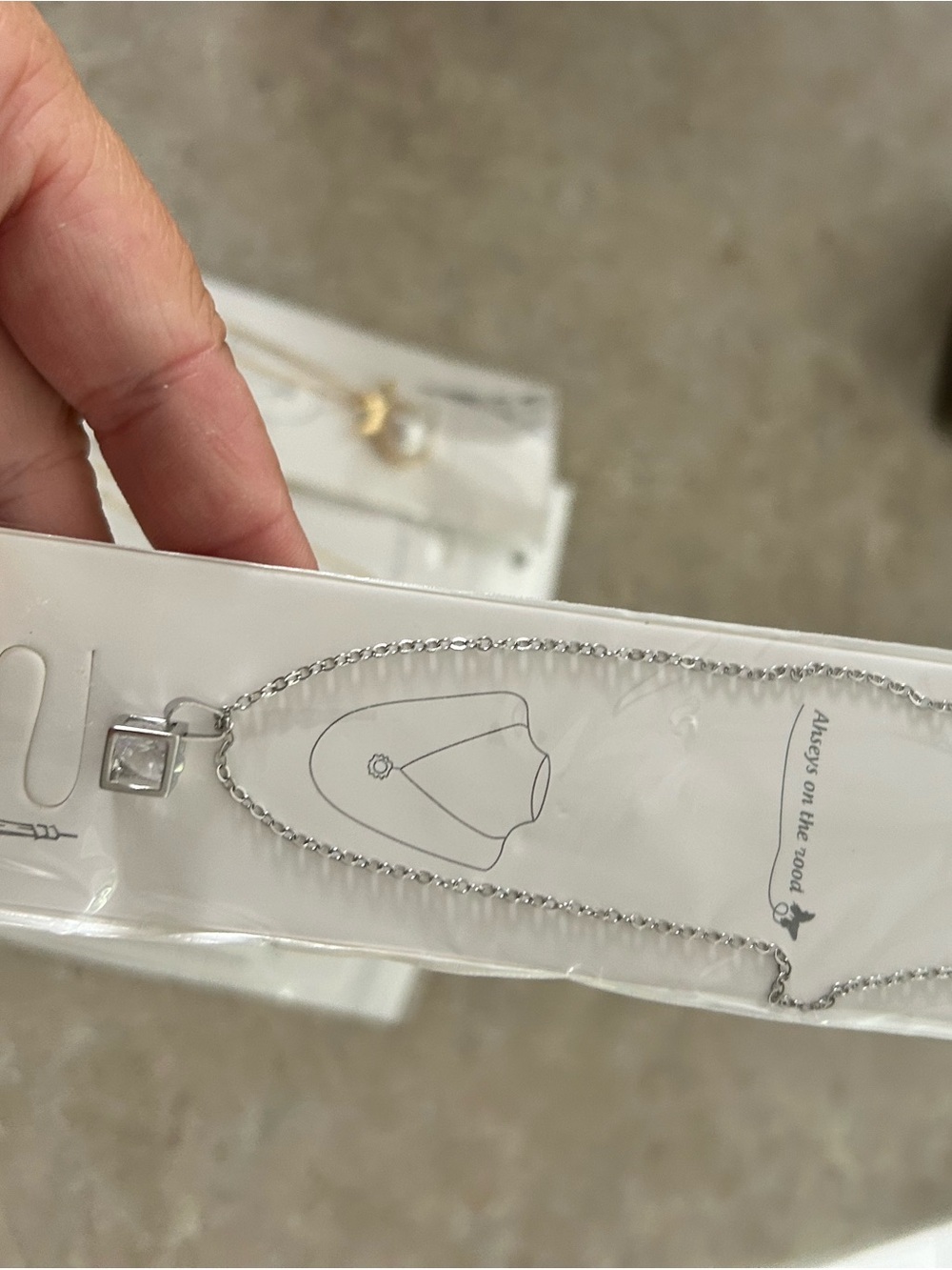 4/$50 Silver Square Pendant Necklace - Clear Stone